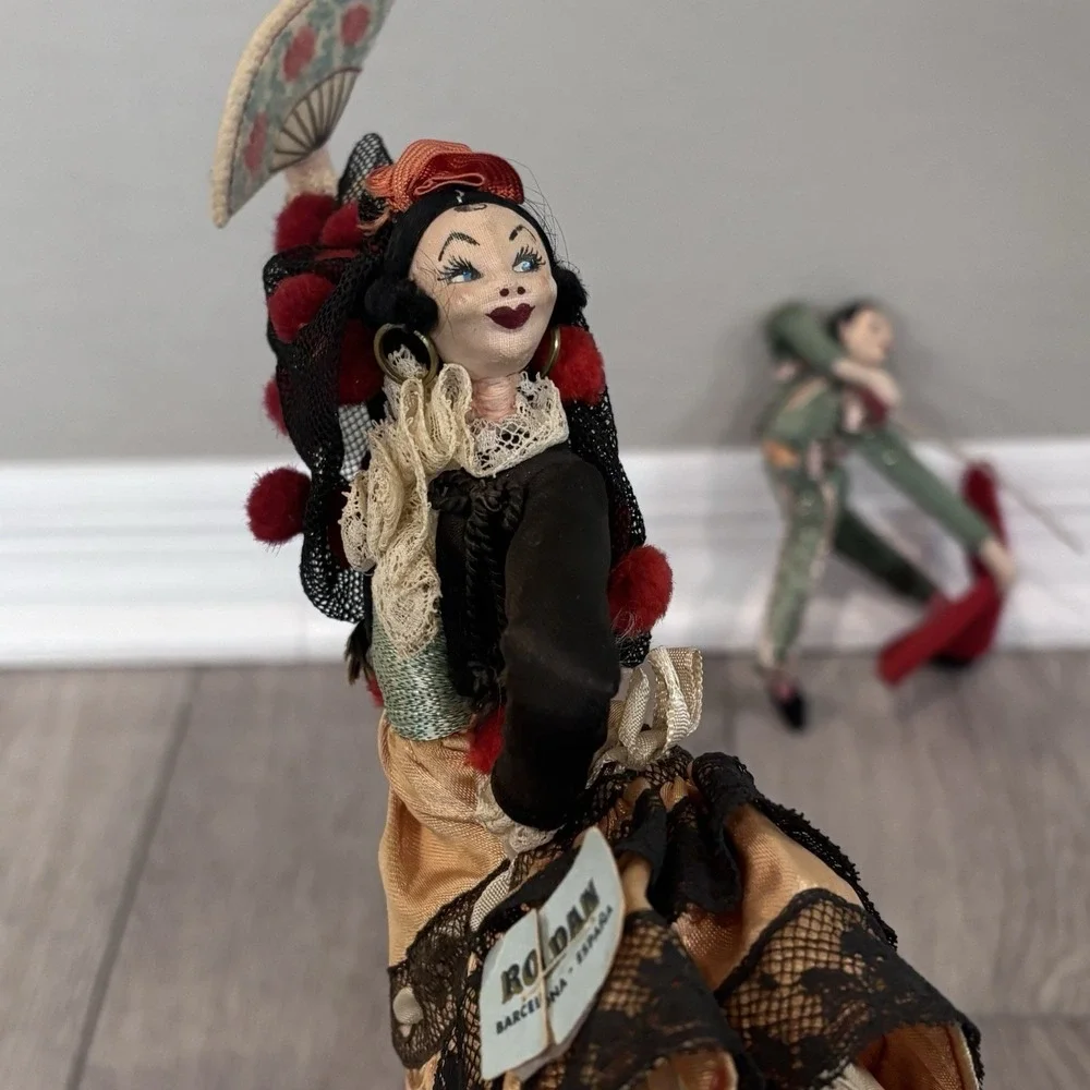 Vintage 1950s 1960s Klumpe Roldan Doll Lot of 2 Woman Bull Fighting Matadors
